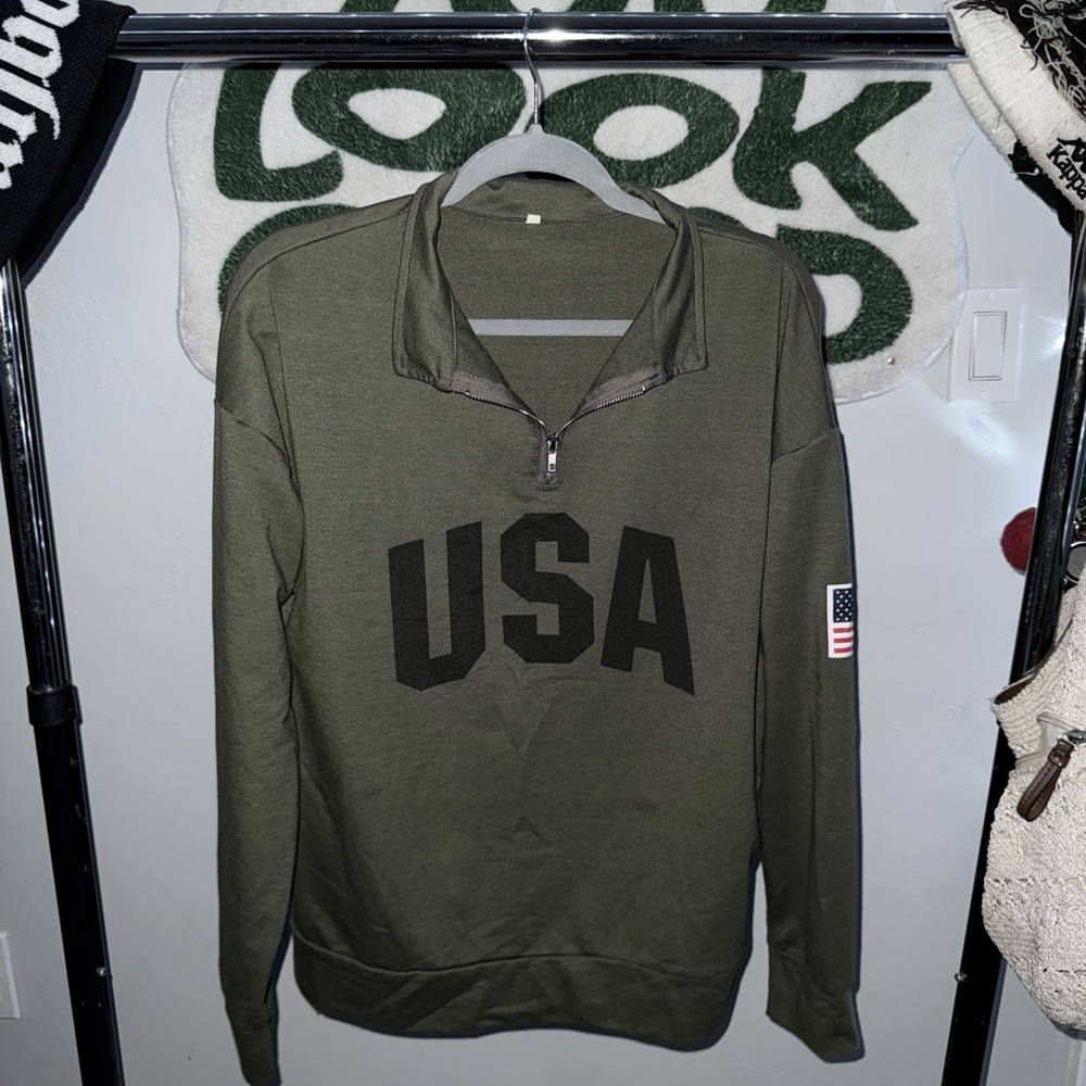 Olive Green USA Quarter-Zip Sweatshirt